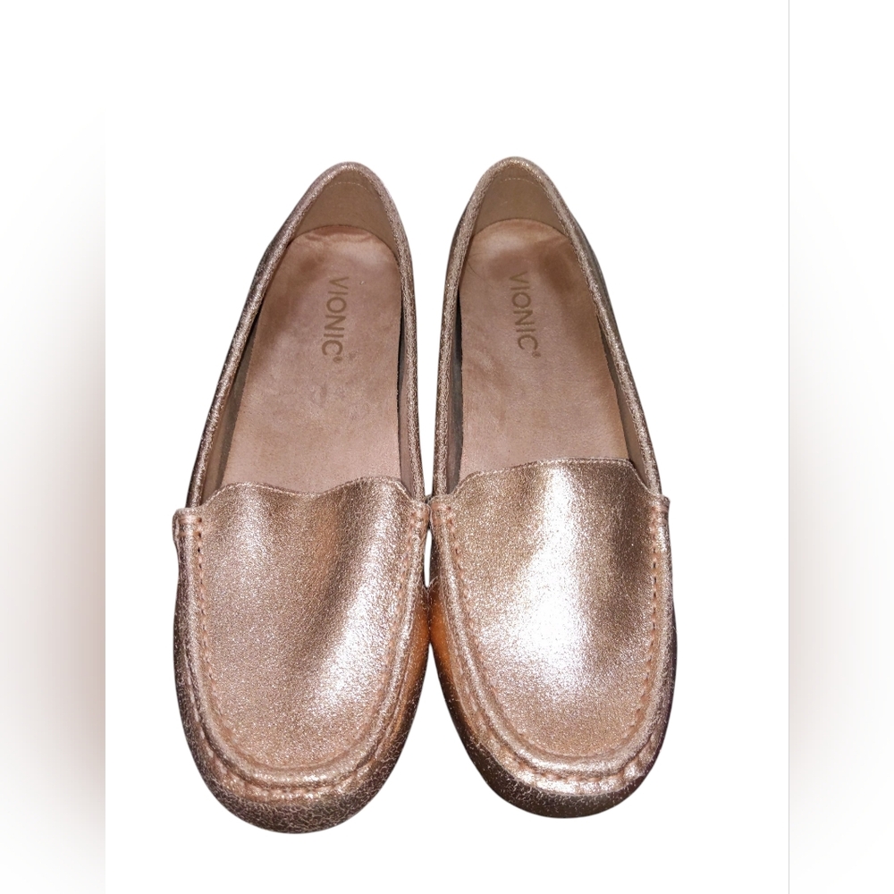 Vionic Women's Shimmering Rose Gold Leather Flats Size 8.5 Wide